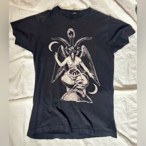 Tultex Black Graphic Tee with Mystical Design (Baphomet)